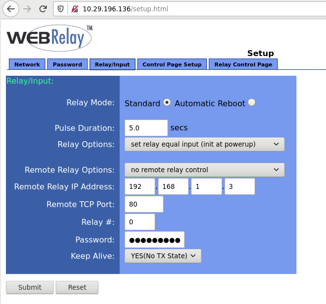 Input/Relay tab on webrelay image